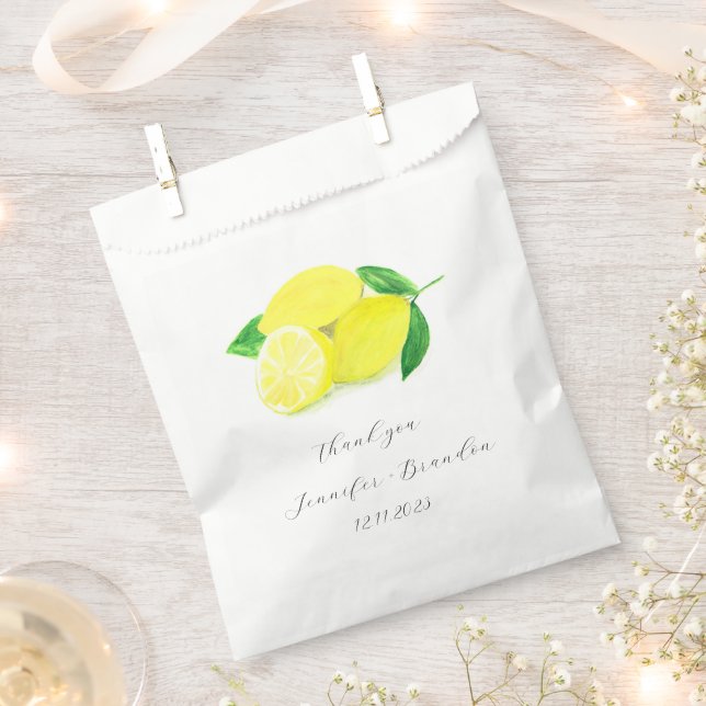 Sachets En Papier Citrons Mariage d'aquarelle de fruits jaunes (Coupé)