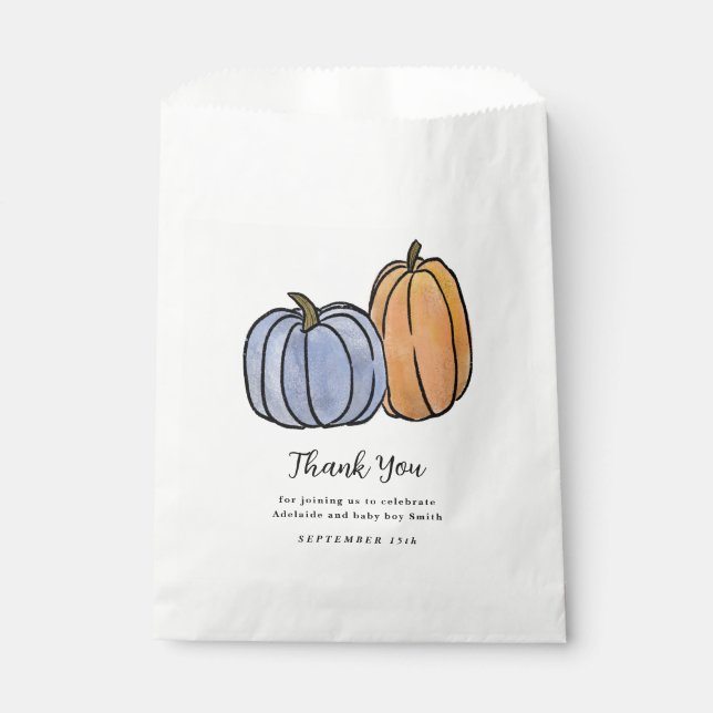 Sachets En Papier Citrouille bleu Baby Boy Douche Favoriser (Devant)