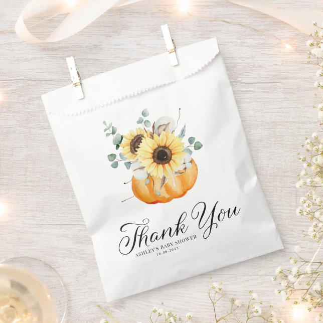 Sachets En Papier Citrouille et tournet Baby shower d'automne Merci (Coupé)