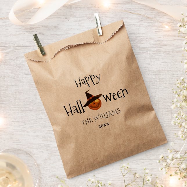 Sachets En Papier Citrouille Halloween Happy Personnalisé Favonalize (Coupé)