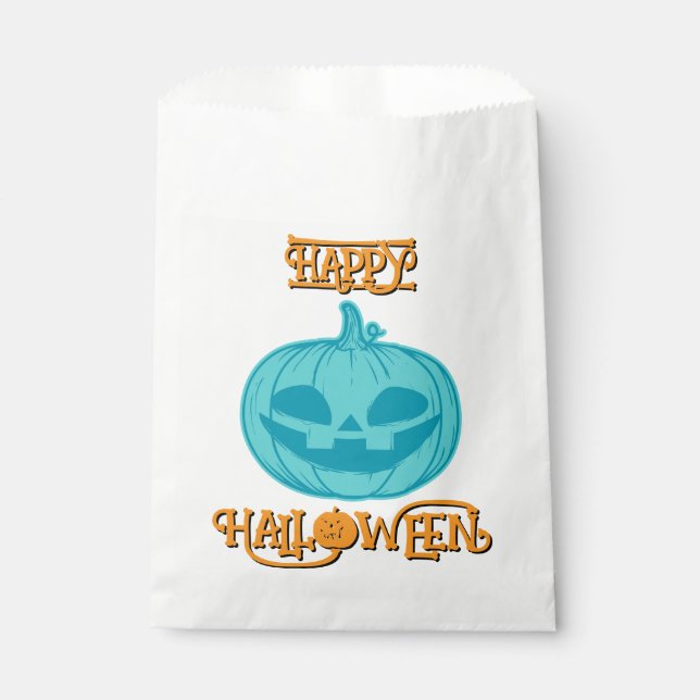 Sachets En Papier Citrouille turquoise Joyeux Halloween Favoriser sa (Devant)