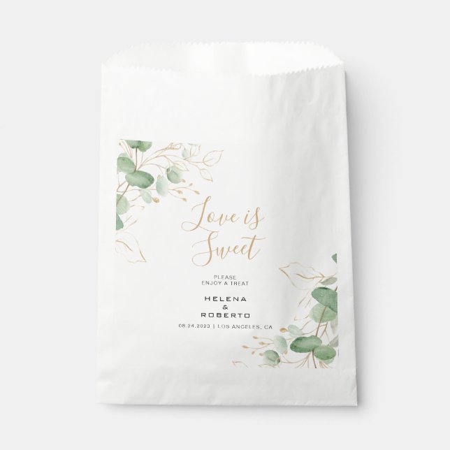 Sachets En Papier Classic Eucalyptus Gold Love is Sweet Mariage (Devant)