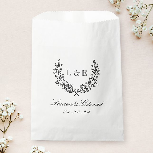 Sachets En Papier Classic Laurel Mariage Monogramme initial (Créateur téléchargé)