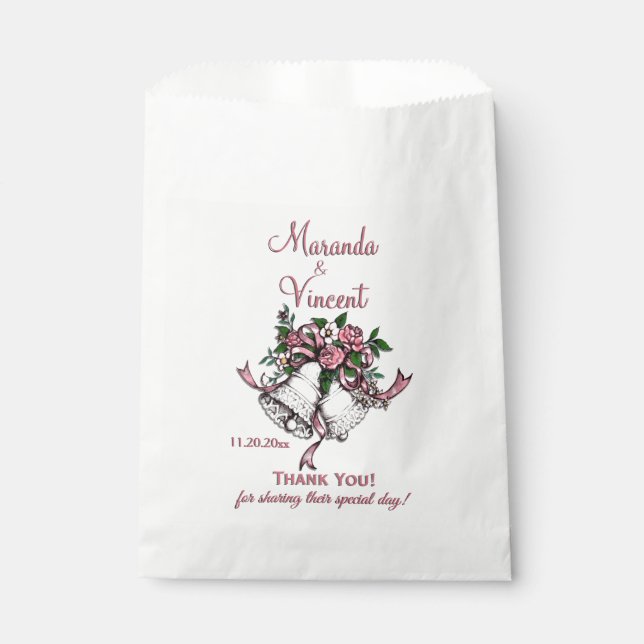 Sachets En Papier Cloches Mariages roses (Devant)