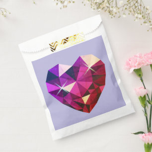 Sachets En Papier Cœur Rouge et Pierre Précieuse Violette