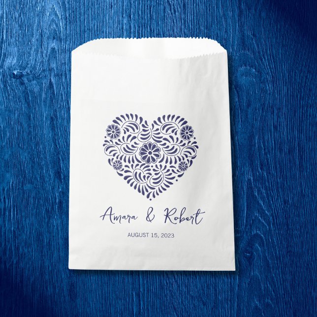 Sachets En Papier Coeur Talavera mexicain bleu (Créateur téléchargé)