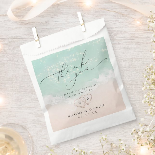 Sachets En Papier Coeurs de script moderne dans le mariage de plage  (Coupé)