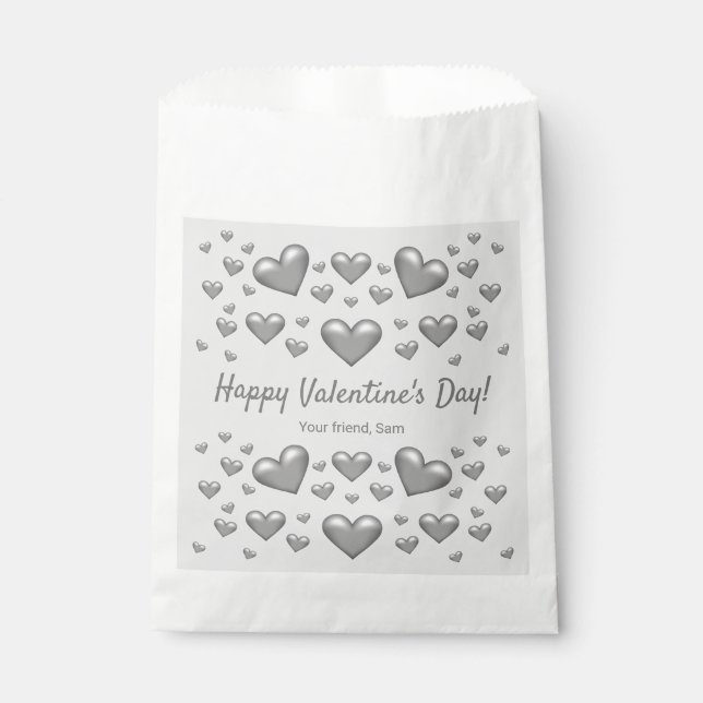 Sachets En Papier Coeurs gris Heureuse Sainte-Valentin et texte pers (Devant)