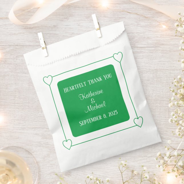 Sachets En Papier Coeurs romantiques Mariage vert moderne (Coupé)