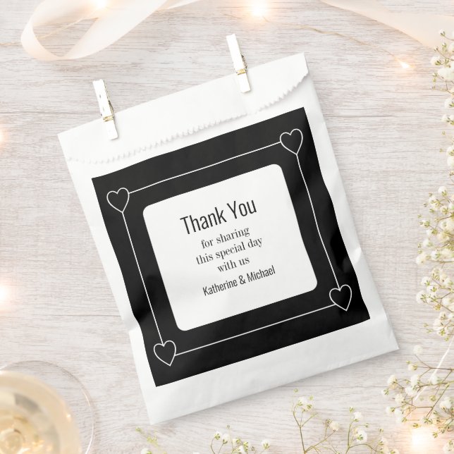 Sachets En Papier Coeurs simples et romantiques Mariage noir (Coupé)