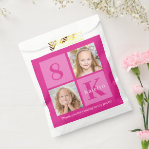 Sachets En Papier Collage photo rose chaud Personnalisé Filles Anniv