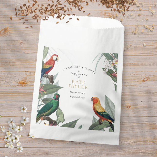 Sachets En Papier Colloque funéraire pour paquets de semences d'oise (Tropical Bird Seed Packet Funeral Memorial Favor Bag)