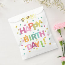 Confettis et étoiles de texte colorés Joyeux Anniv