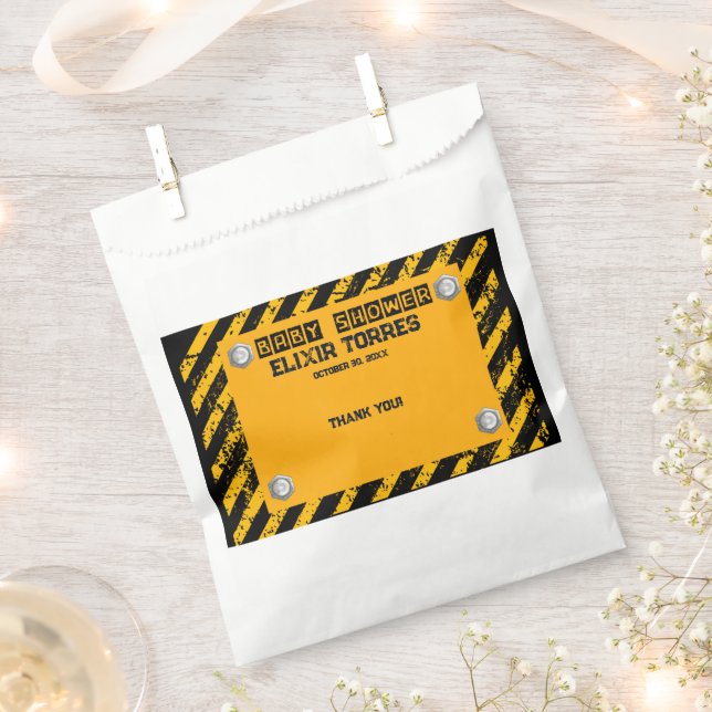 Sachets En Papier Construction Baby shower jaune et noir (Coupé)
