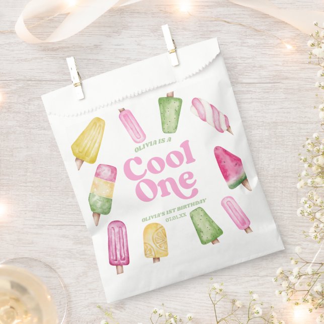 Sachets En Papier Cool One Pink Retro Popsicle 1er anniversaire (Coupé)