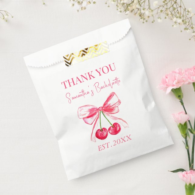Sachets En Papier Coquette Pink Bow Cerise Bachelorette Party (Scellé)