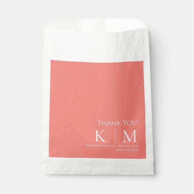 Sachets En Papier Corail rose et Merci Mariage blanc (Devant)