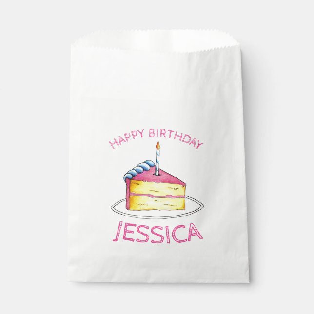 Sachets En Papier Couche rose jaune Joyeux gâteau d'anniversaire cha (Devant)