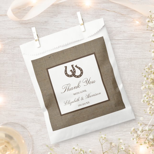 Sachets En Papier Country Rustic Horseshoe Sur Burlap Mariage (Coupé)