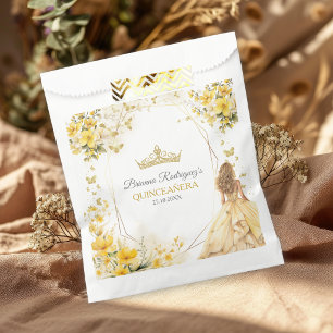 Sachets En Papier Couronne de fleurs papillons Tiara jaune doré pour