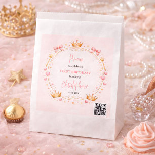 Sachets En Papier Couronne Princesse en Or Rose Conte de Fées 1er An