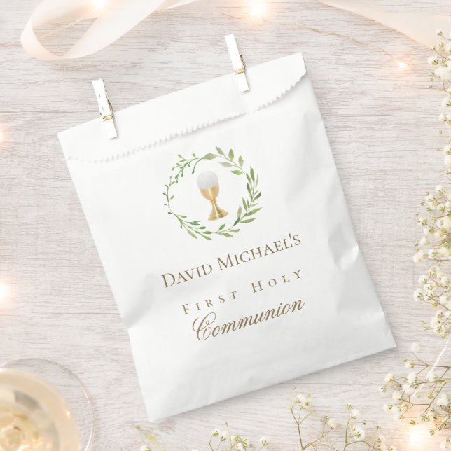 Sachets En Papier Couronne verte de première communion (Coupé)