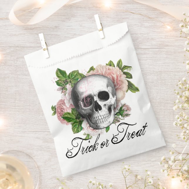 Sachets En Papier Crâne gothique rose victorien Damas Halloween (Coupé)