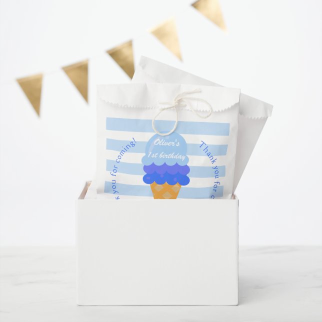 Sachets En Papier Crème glacée sucrée 1er anniversaire garçon bleu (Fête)
