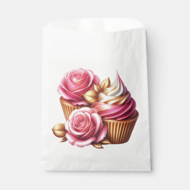 Sachets En Papier Cupcake de rose (Devant)