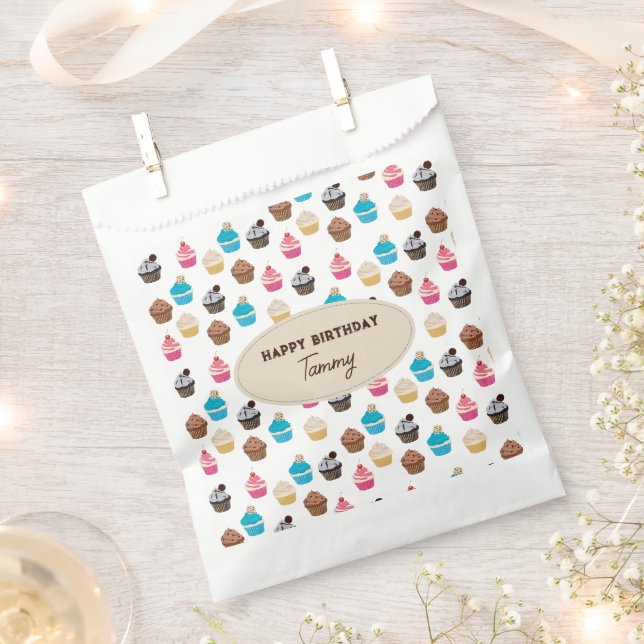 Sachets En Papier Cupcakes Couleur Motif fête d'anniversaire (Coupé)