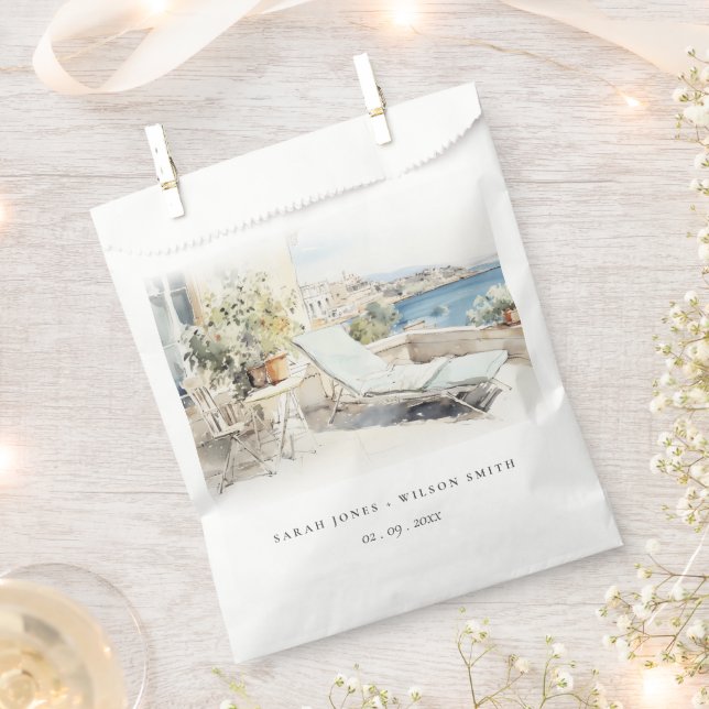 Sachets En Papier Curfu Grèce Mariage de paysage aquarelle (Coupé)