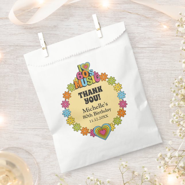 Sachets En Papier Custom 80th Birthday Retro 60s Music Theme (Coupé)