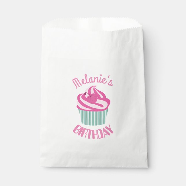 Sachets En Papier Custom Pink Birthday Cupcake Personalised (Devant)