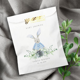 Sachets En Papier Cute Aqua Blue Bunny Garden Baby shower de feuilla