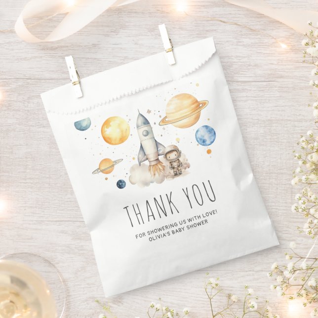 Sachets En Papier Cute Boy Astronaut Baby shower spatial Merci (Coupé)