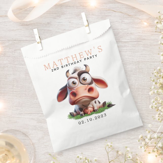 Sachets En Papier Cute Cow Farm Animaux 2e fête d'anniversaire (Coupé)