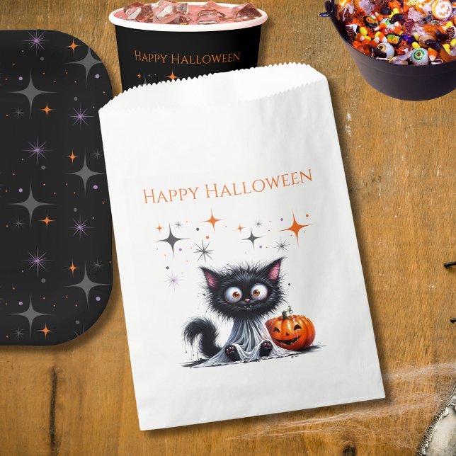 Sachets En Papier Cute drôle Fantôme Noir Rétro Kitten Halloween (Créateur téléchargé)