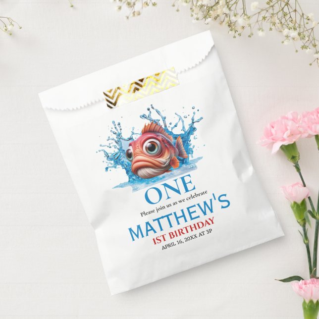 Sachets En Papier Cute Eau Bleu Poisson 1er anniversaire (Scellé)