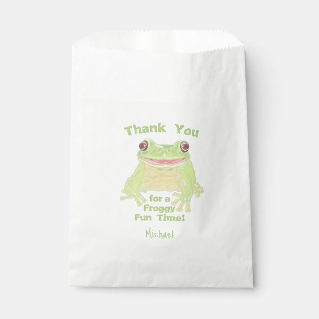 Sachets En Papier Cute Green Tree Frog - nom d'enfant d'anniversaire (Devant)