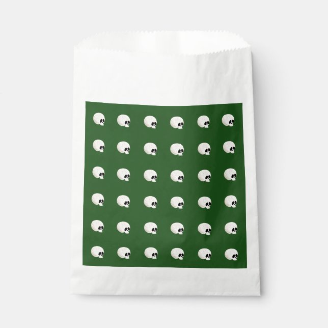 Sachets En Papier Cute Kawaii Halloween Crâne Pois vert foncé (Devant)