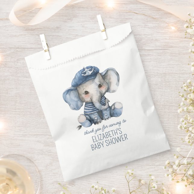 Sachets En Papier Cute Nautical Blue Baby Elephant Baby Shower (Coupé)