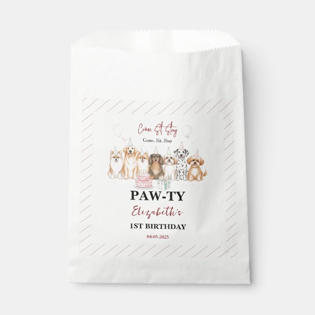 Sachets En Papier Cute Puppy Dog Boy 1st Birthday | Pawty Time First (Devant)