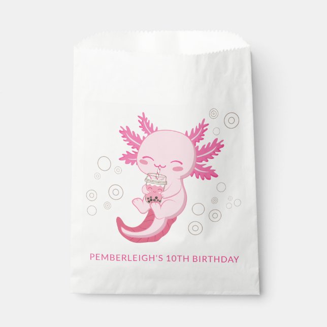 Sachets En Papier Cute rose Axolotl Bubble Boba Tea fête d'anniversa (Devant)