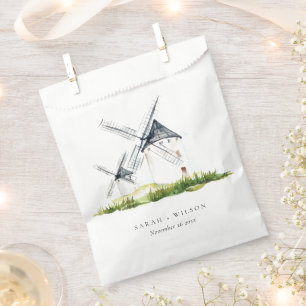Sachets En Papier Cute Rustic Watercolor Windmill Mariage de thème d