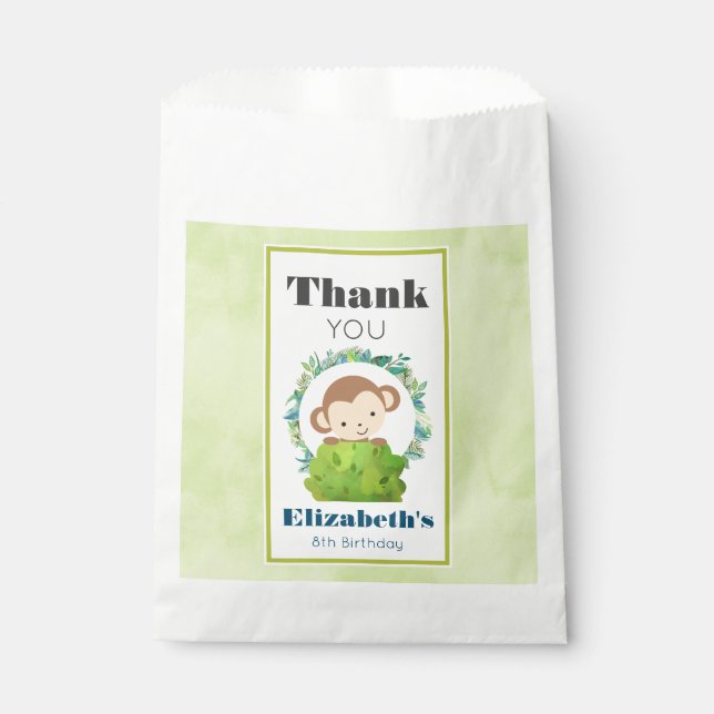 Sachets En Papier Cute Safari Singe Anniversaire Merci (Devant)