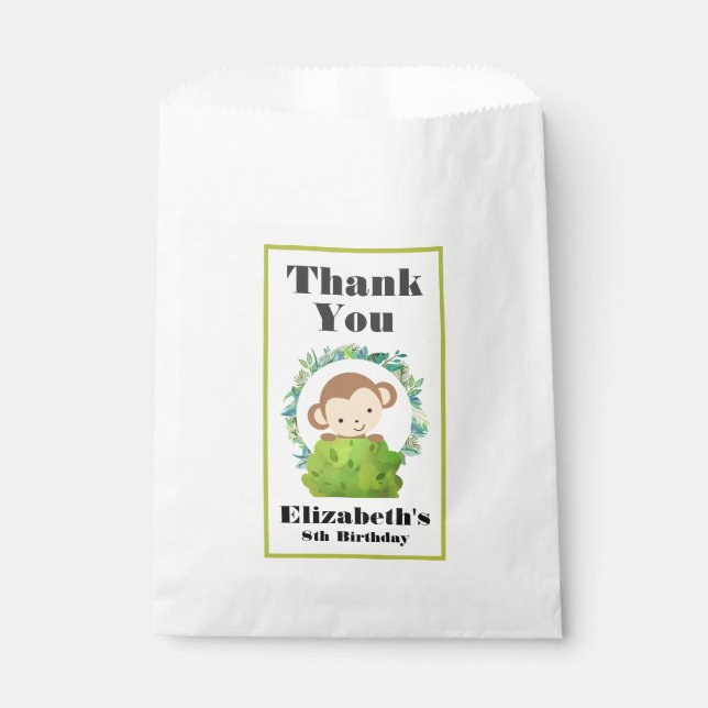 Sachets En Papier Cute Safari Singe Anniversaire Merci (Devant)