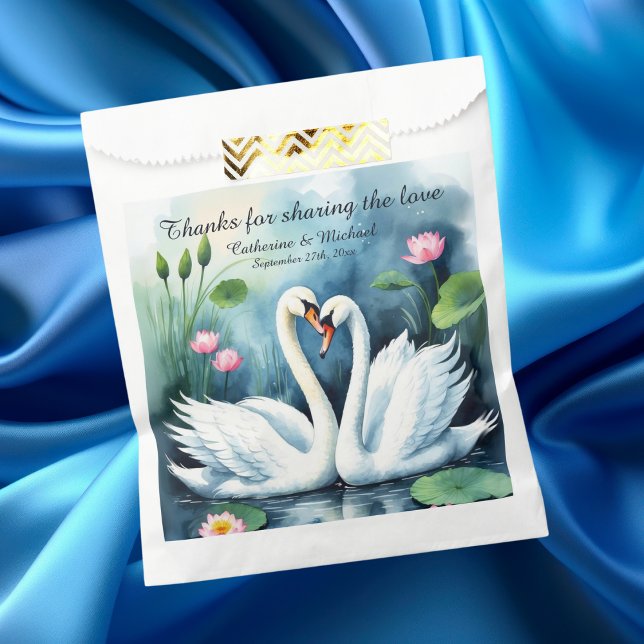Sachets En Papier Cygnes en amour Aquarelle Lotus Lake Mariage (Créateur téléchargé)
