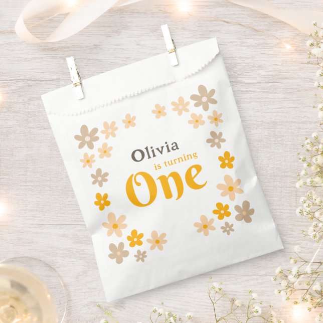 Sachets En Papier Daisy Boho Floral 1er anniversaire (Coupé)