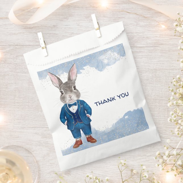 Sachets En Papier Dapper Boy Bunny dans une soirée de costume bleu (Coupé)
