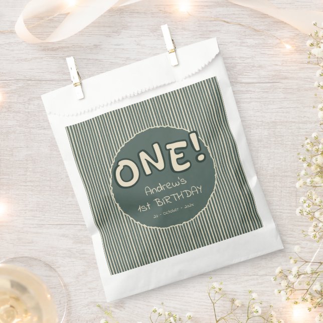 Sachets En Papier Dark Green Stripes 1st Birthday (Coupé)